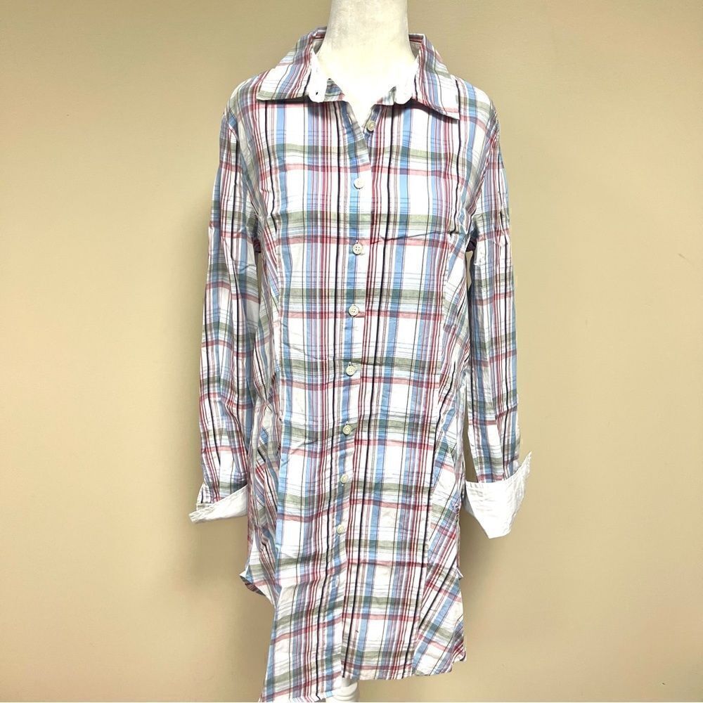 Benetton plaid button down shirt dress. Size M